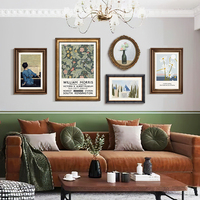 美式复古客厅装饰画沙发背景墙轻奢挂画法式风组合艺术绿色系壁画