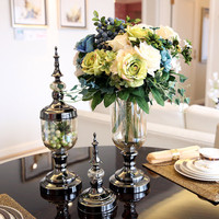 欧式美式家居装饰品玻璃花瓶摆件透明客厅家用干花插花餐桌摆设