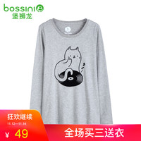 堡狮龙秋季款女装猫咪印花上衣时尚长袖T恤120846290
