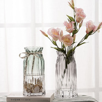 欧式竖棱玻璃花瓶 客厅彩色透明花瓶 酒店创意干花富贵竹插花摆件