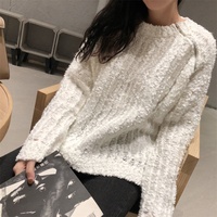 Mei·Y  慵懒风毛衣女套头 韩国渔网毛衣镂空针织可爱毛衣女 甜美