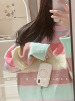 ◆甜桃朗姆mojito~撞色彩虹设计感冰淇淋色系上衣春针织条纹毛衣