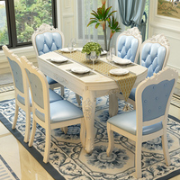 大理石欧式餐桌椅组合简约现代小户型实木可伸缩美式吃饭桌子家用