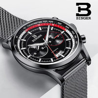 瑞士正品宾格手表男机械表全自动多功能表竞速网带防水表时尚腕表