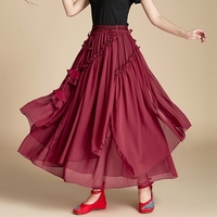 半身裙春夏季女装2018新款中长款不规则红色雪纺复古民族风裙子