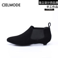 cielmode2018秋冬新款磨砂皮短靴女平底尖头秋季小跟单靴时尚女鞋