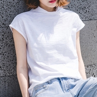 夏季竹节棉高领短袖T恤女半袖纯棉体恤宽松打底衫上衣服韩国女装