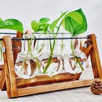 创意木架水培花瓶绿萝植物玻璃花器客厅小容器办公室桌面装饰摆件