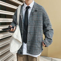 秋季潮外套格子长袖男士外穿男装青春流行韩版薄款立领大码夹克